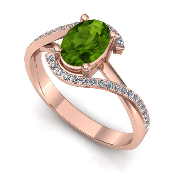 Inel logodna din aur roz cu peridot