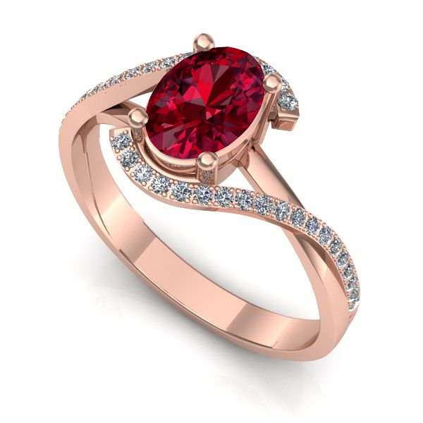 Inel logodna din aur roz cu rubin