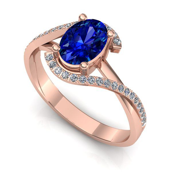 Inel logodna din aur roz cu safir