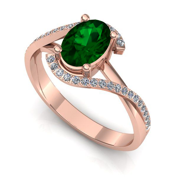 Inel de logodna din aur roz cu smarald