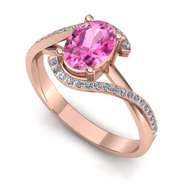 Inel de logodna din aur roz cu safir roz