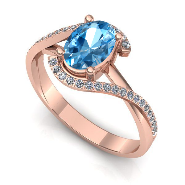 Inel din aur roz cu topaz blue