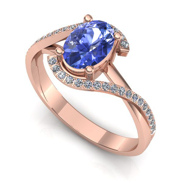Inel logodna din aur roz cu tanzanit
