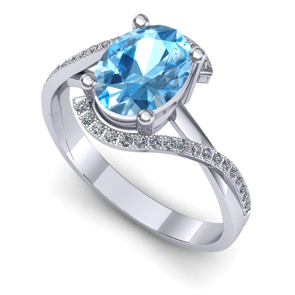 Inel logodna din aur alb cu topaz blue