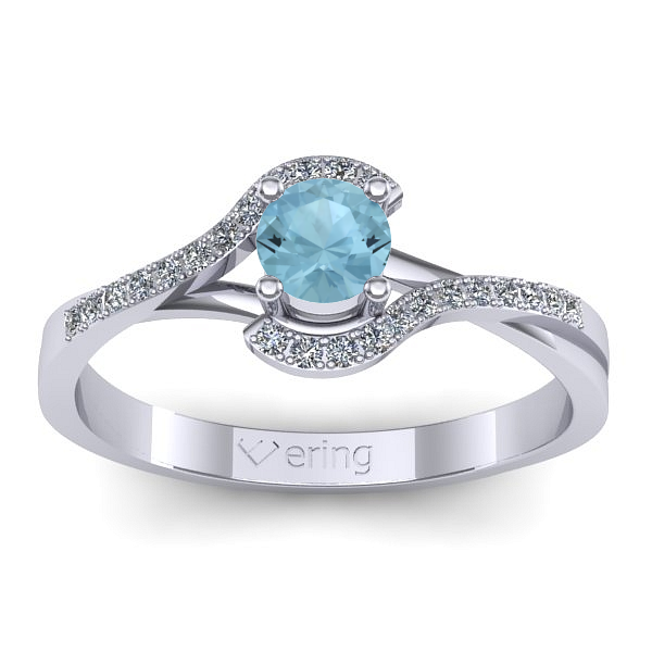 Inel logodna cu aquamarin rotund