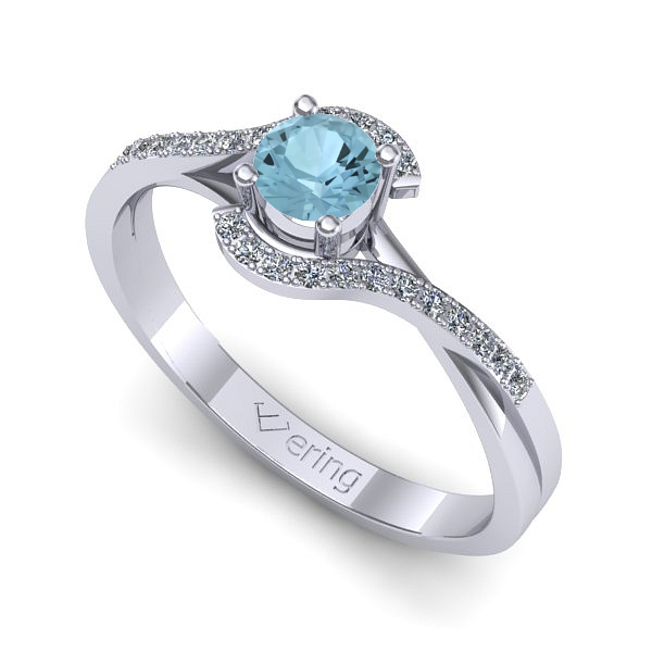 Inel logodna din aur alb cu aquamarin