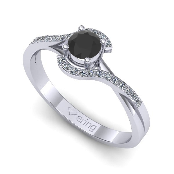 Inel de logodna din aur alb cu diamant negru