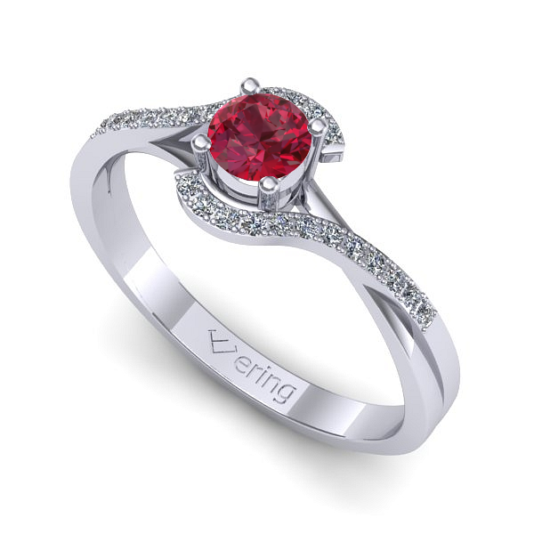 Inel de logodna din aur alb cu rubin