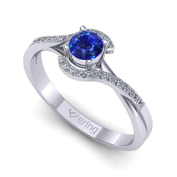 Inel logodna din aur alb cu safir