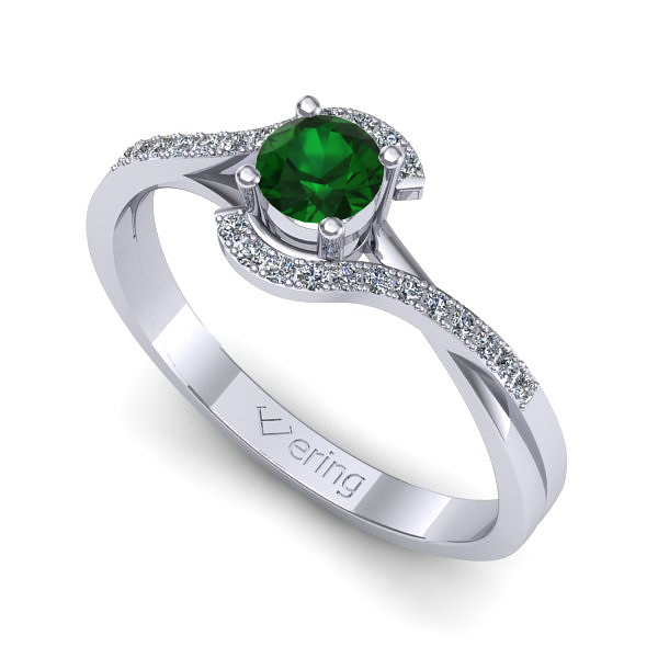 Inel de logodna din aur alb cu smarald