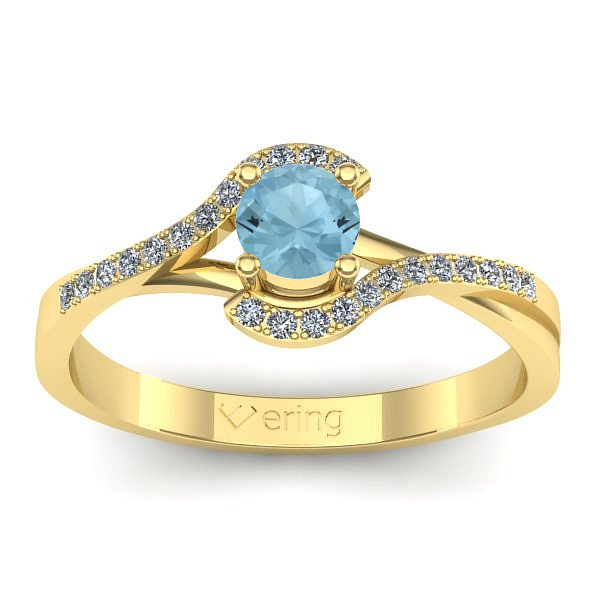 Inel logodna cu aquamarin rotund