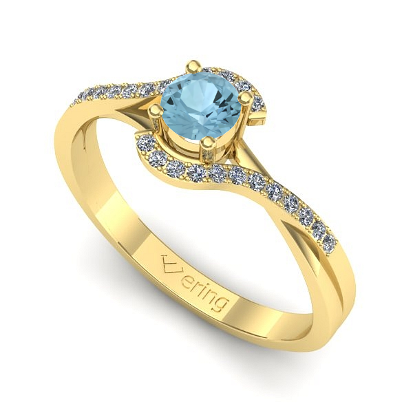 Inel logodna din aur galben cu aquamarin