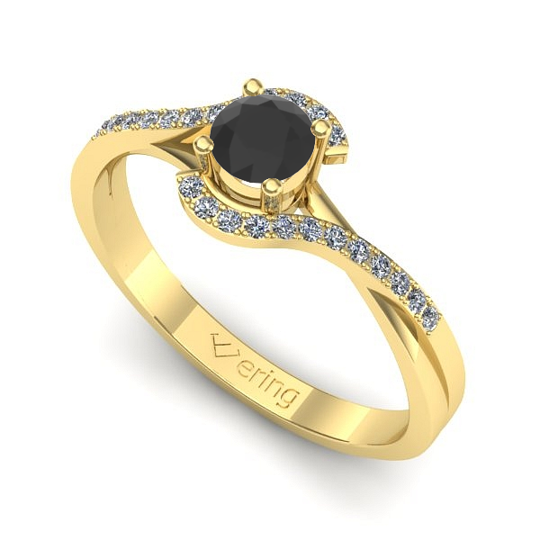 Inel logodna din aur galben cu diamant negru