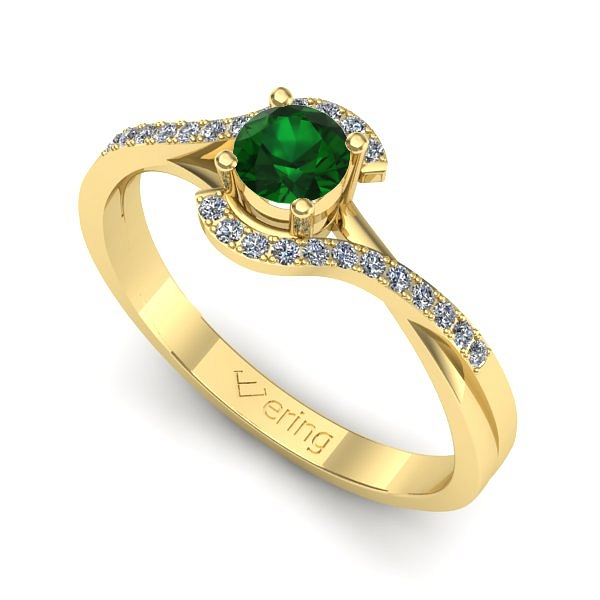 Inel de logodna din aur galben cu smarald