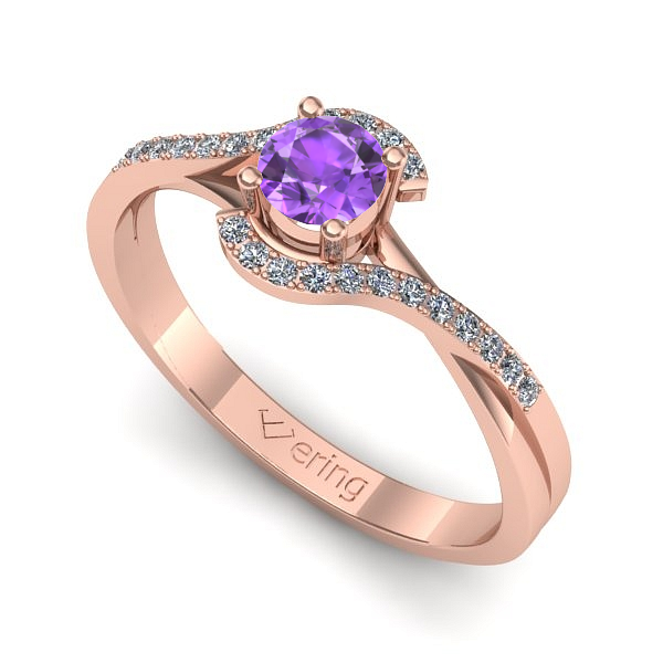 Inel de logodna din aur roz cu ametist