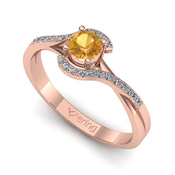 Inel de logodna din aur roz cu citrin