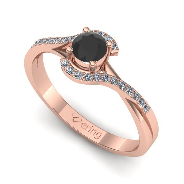 Inel de logodna din aur roz cu diamant negru