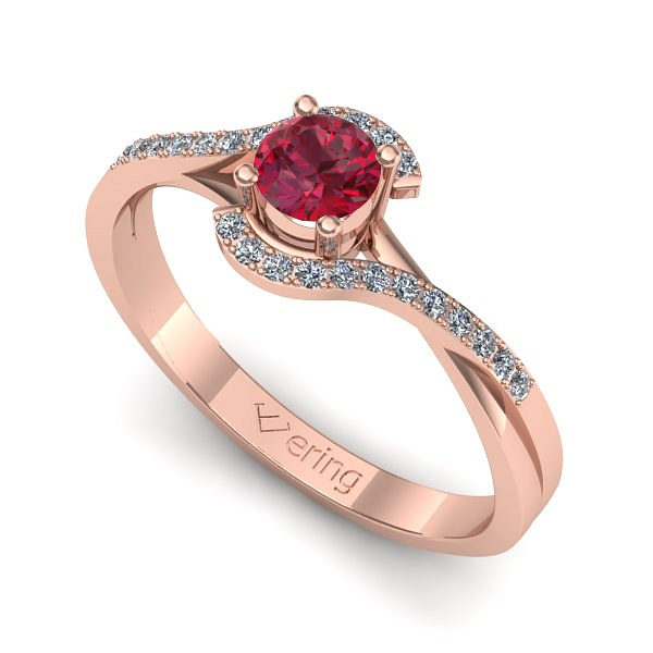 Inel logodna din aur roz cu rubin