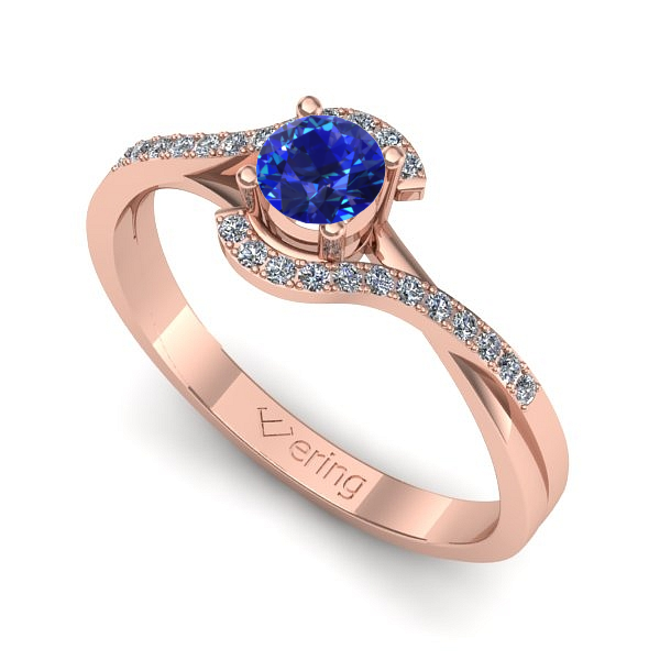 Inel de logodna din aur roz cu safir