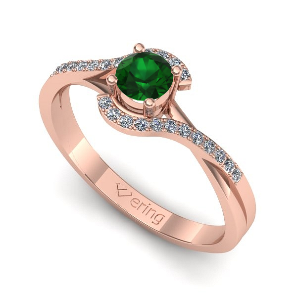 Inel din aur roz cu smarald