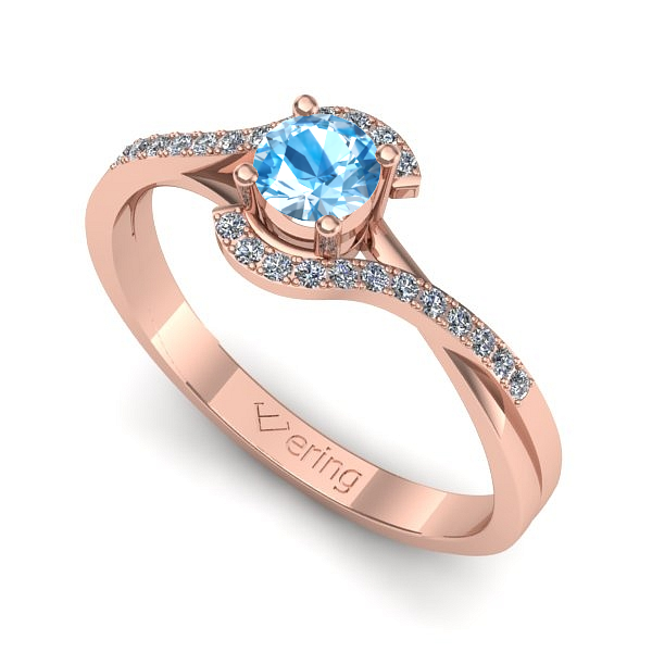 Inel logodna din aur roz cu topaz blue