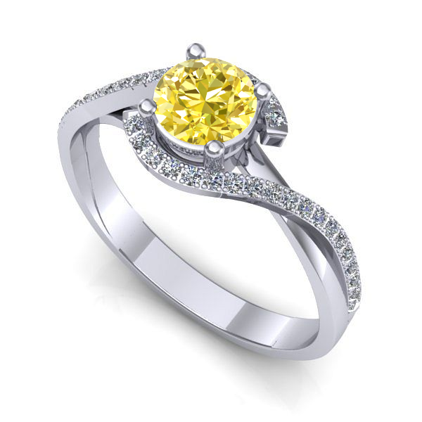 Inel logodna din aur alb cu safir galben