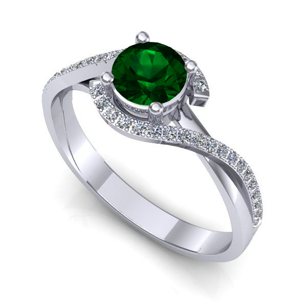 Inel logodna din aur alb cu smarald