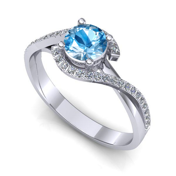 Inel logodna din aur alb cu topaz blue