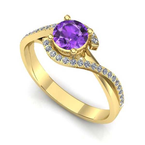 Inel logodna din aur galben cu ametist