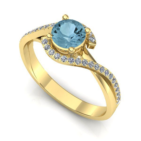 Inel logodna din aur galben cu aquamarin