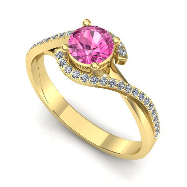 Inel logodna din aur galben cu safir roz