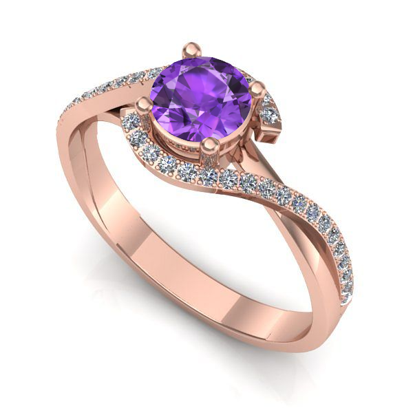 Inel logodna din aur roz cu ametist
