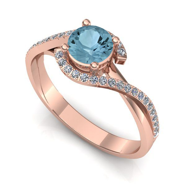 Inel logodna din aur roz cu aquamarin