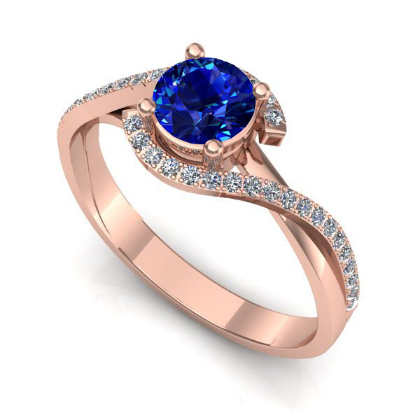 Inel logodna din aur roz cu safir