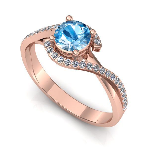 Inel de logodna din aur roz cu topaz blue