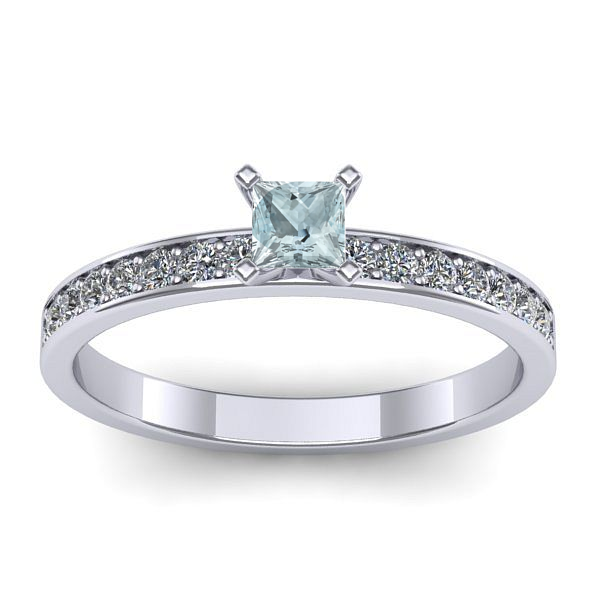 Inel logodna cu aquamarin patrat