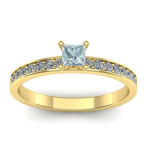 Inel de logodna cu aquamarin patrat