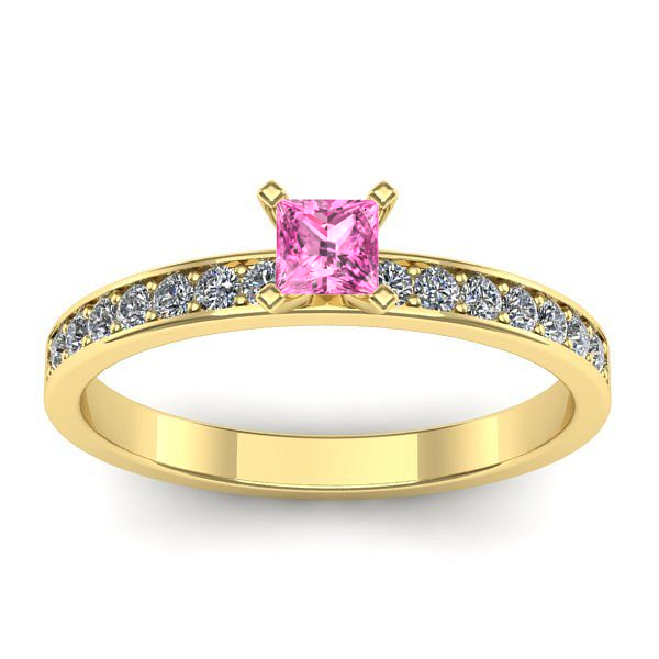 Inel cu safir roz patrat