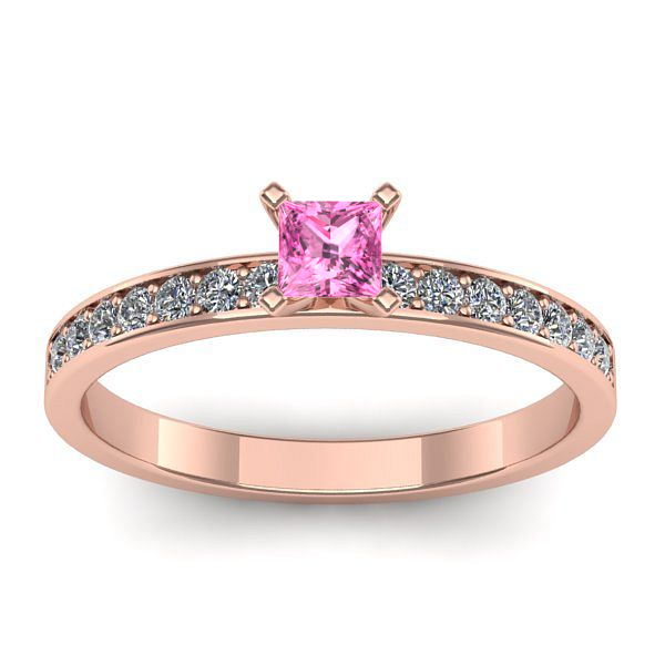 Inel logodna cu safir roz patrat