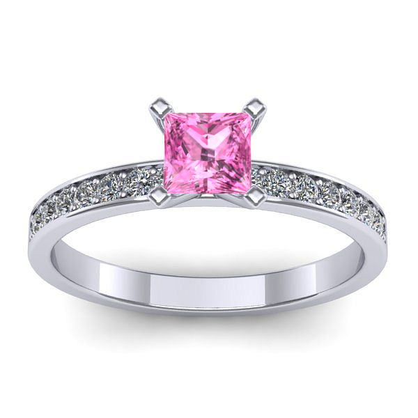 Inel de logodna cu safir roz patrat