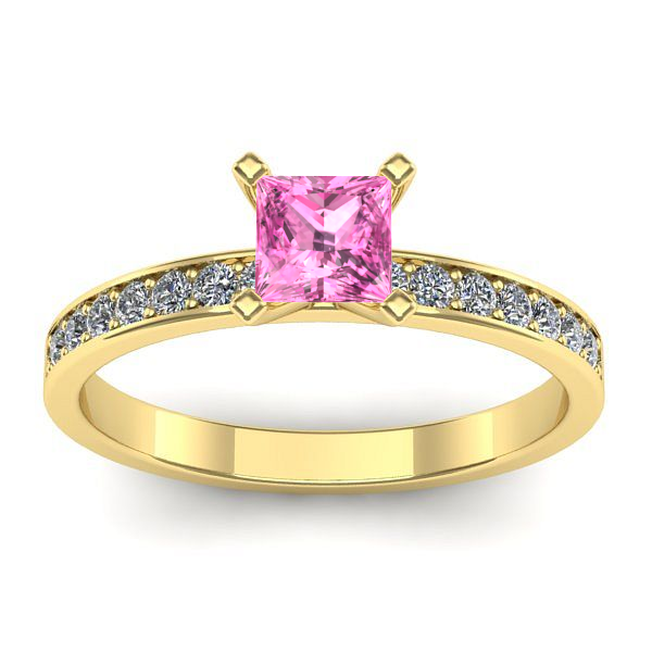 Inel cu safir roz patrat