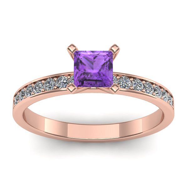 Inel logodna cu ametist patrat