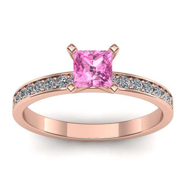 Inel logodna cu safir roz patrat