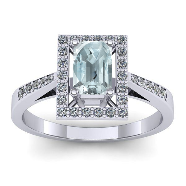 Inel de logodna cu aquamarin dreptunghiular