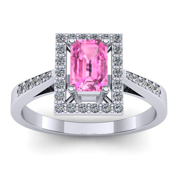 Inel logodna cu safir roz dreptunghiular