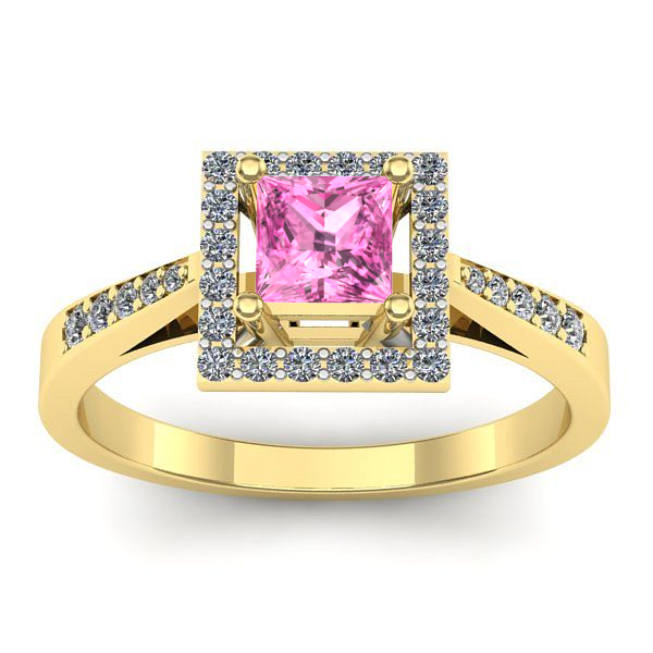 Inel logodna cu safir roz patrat