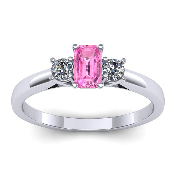Inel logodna cu safir roz dreptunghiular