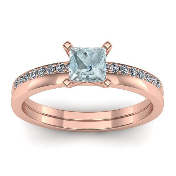 Inel logodna cu aquamarin patrat