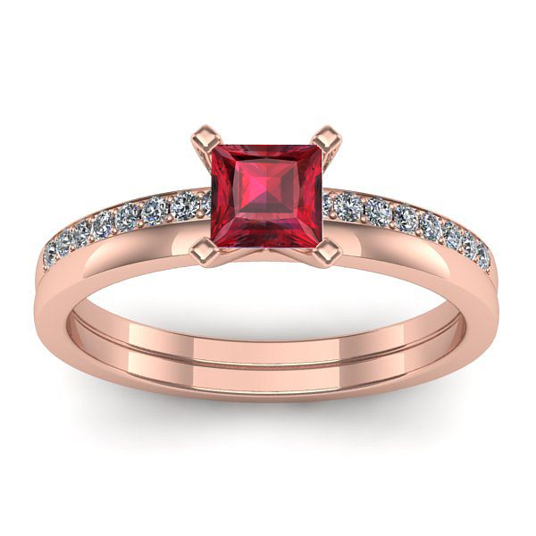 Inel de logodna cu rubin patrat