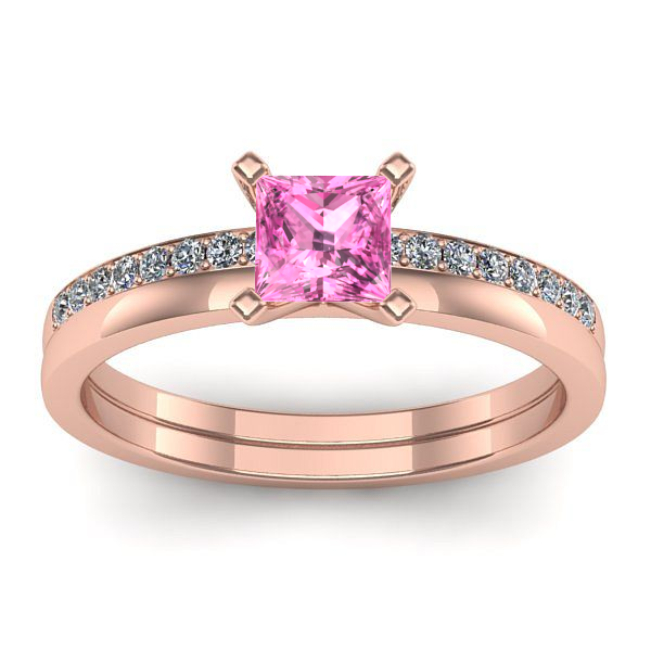 Inel logodna cu safir roz patrat